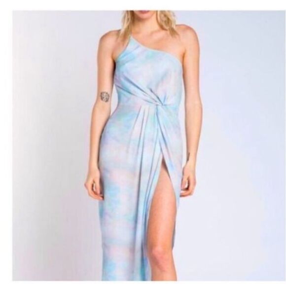 Skylar + Madison Women’s Size Large One Shoulder High Slit Dress Watercolor - Picture 1 of 12